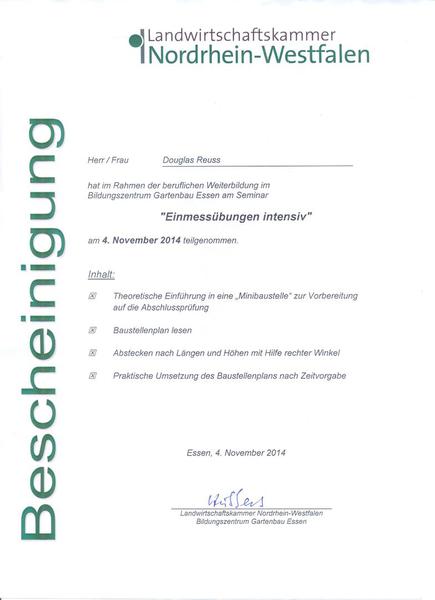 Bescheinigung Einmessübungen intensiv, LK NRW 04.11.2014