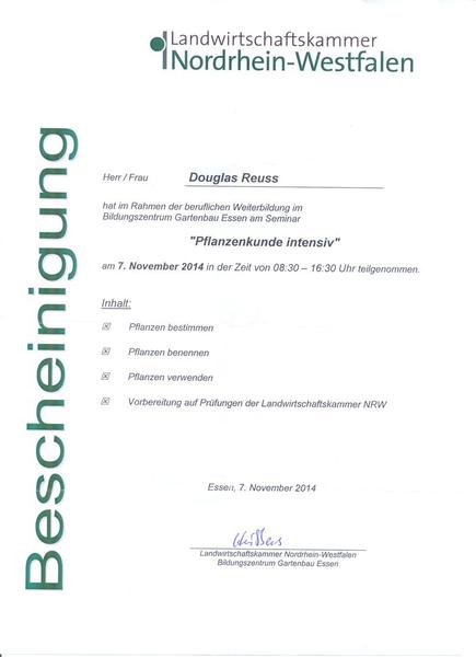 Bescheinigung Pflanzenkunde intensiv, LK NRW 07.11.2014