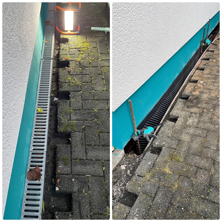 Entwässerungsrinne an Fassade